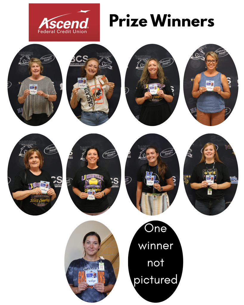 This is a collage of ten people who are each holding up the gift card that they won from Ascend Federal Credit Union.