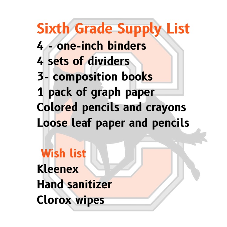 sixth grade supplies