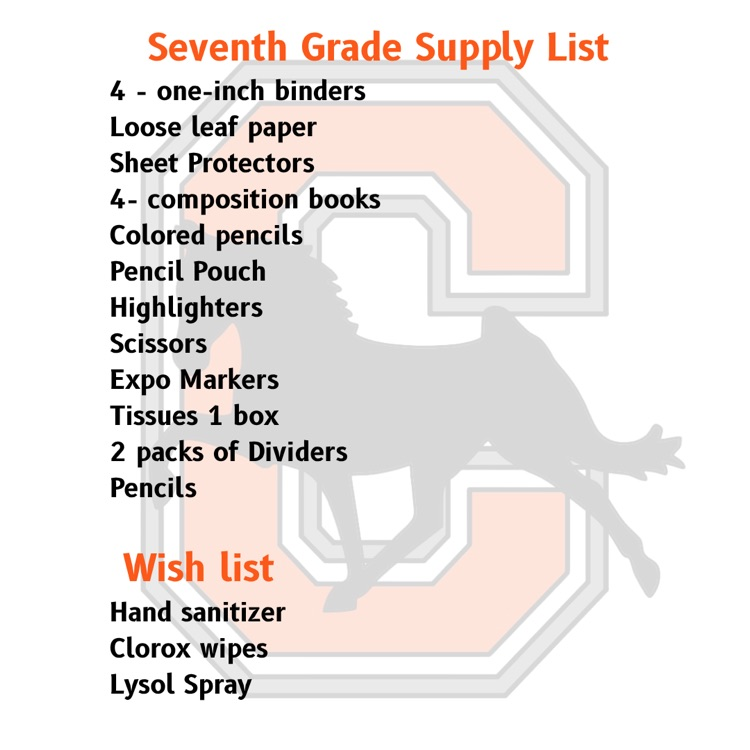 seventh grade supplies