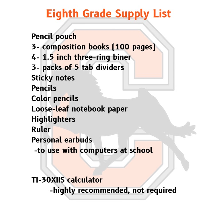 eighth grade supplies