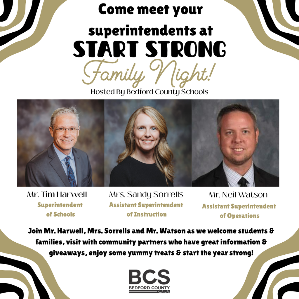 Come meet your superintendents at Start Strong Family Night! Graphic