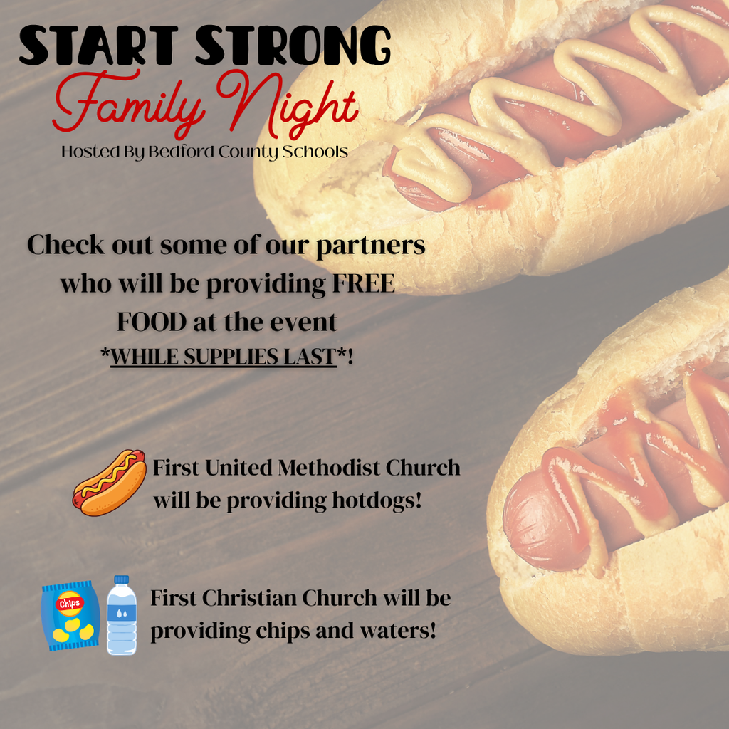 Start Strong Family Night graphic about free food that will be offered at the event. 