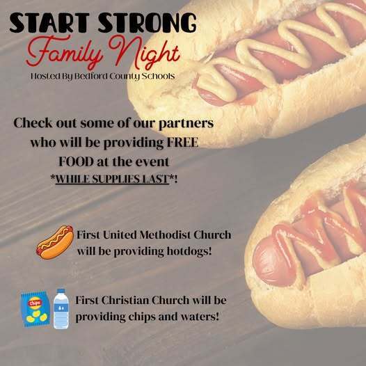 Bedford County Schools Start Strong offers free hotdogs while supplies last!