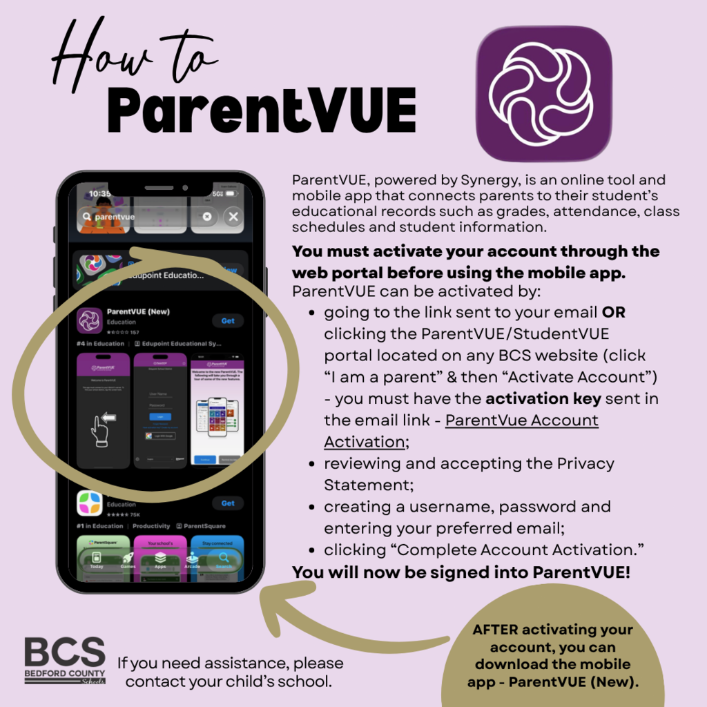 This is a purple "How To ParentVUE" Graphic.
