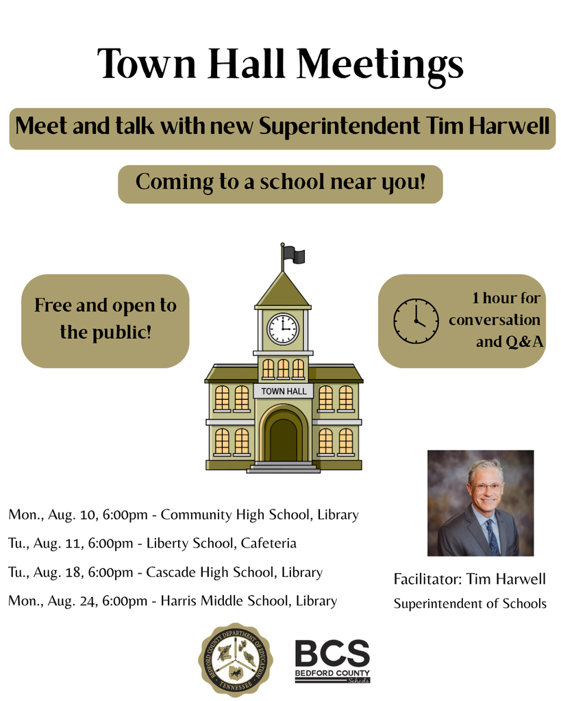 This is a town hall graphic that includes all of the upcoming town hall meetings. 