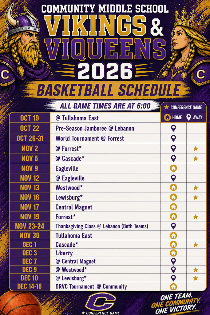 community middle basketball schedule