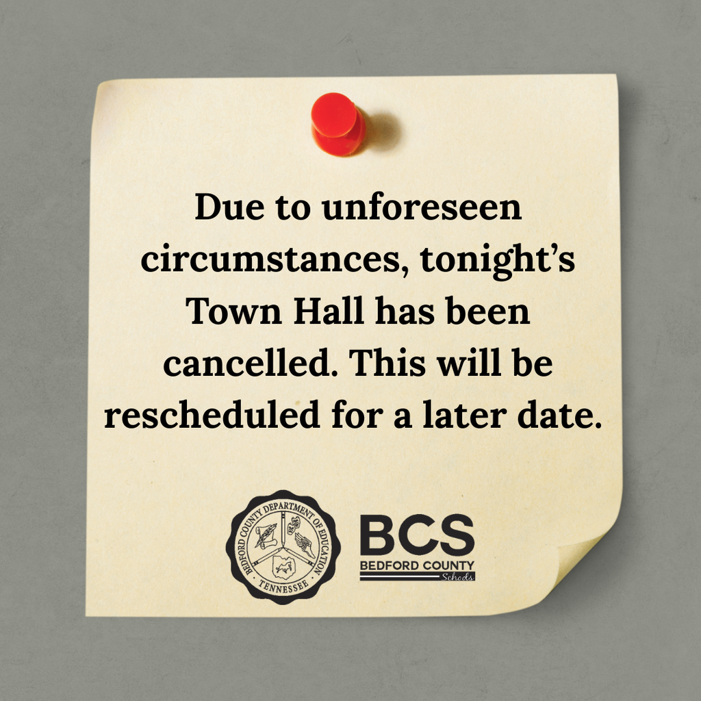 This is a gray graphic that mentions the Town Hall scheduled for this evening has been cancelled.