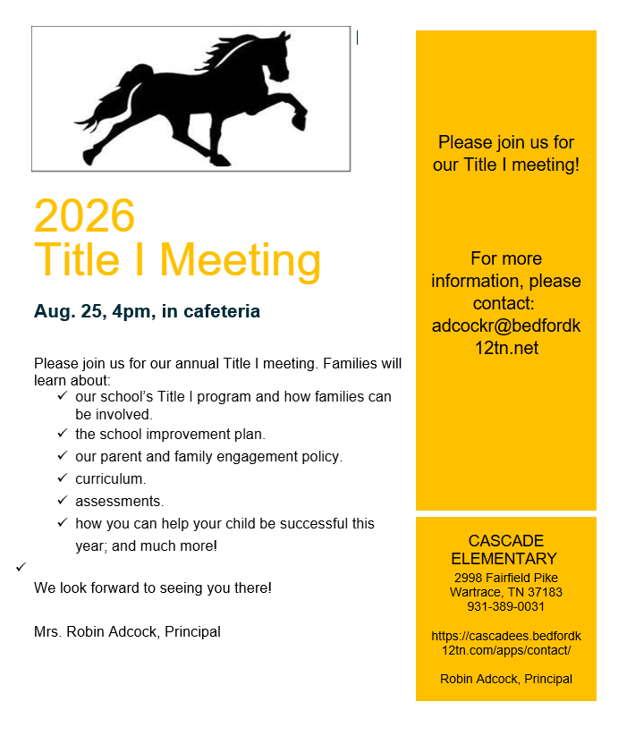 Title 1 meeting Aug 25 at 4pm
