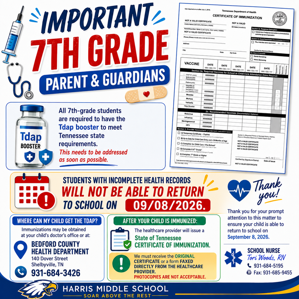 Important reminder for 7th graders