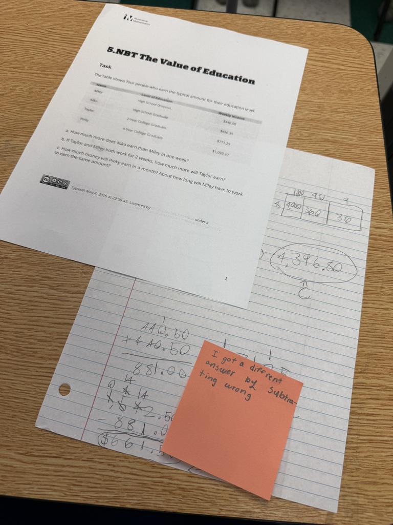 This is a picture of the math problems that a student wrote down on a piece of paper.