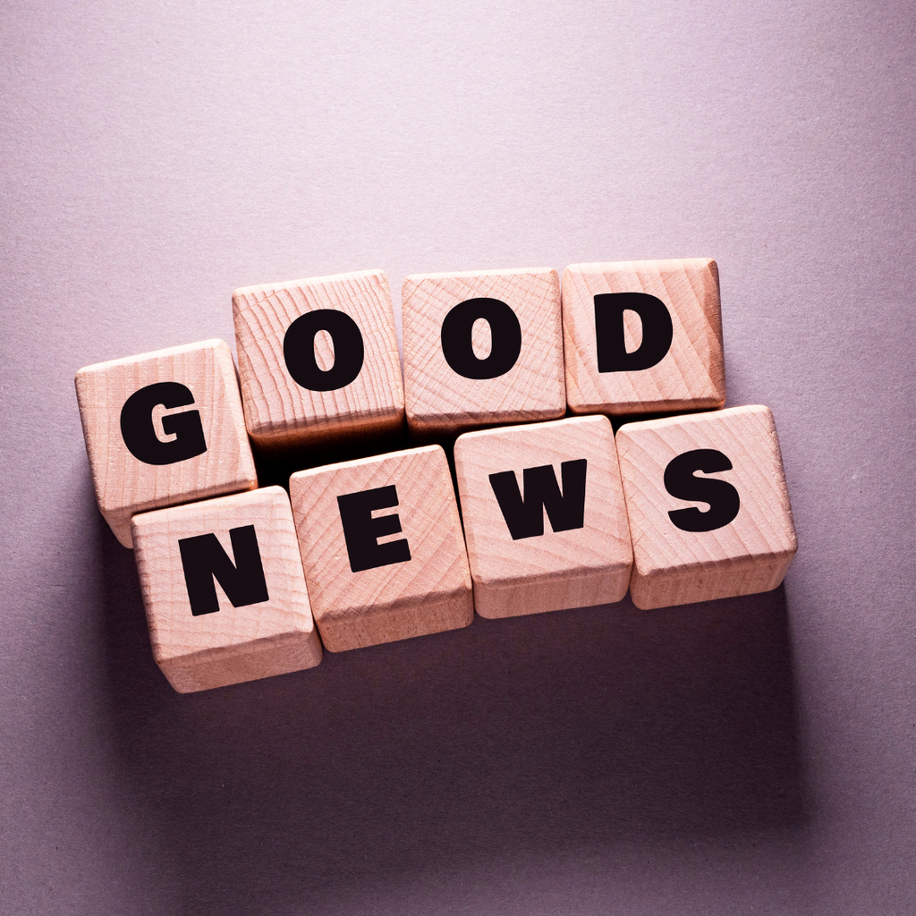 Gray "Good News" graphic.