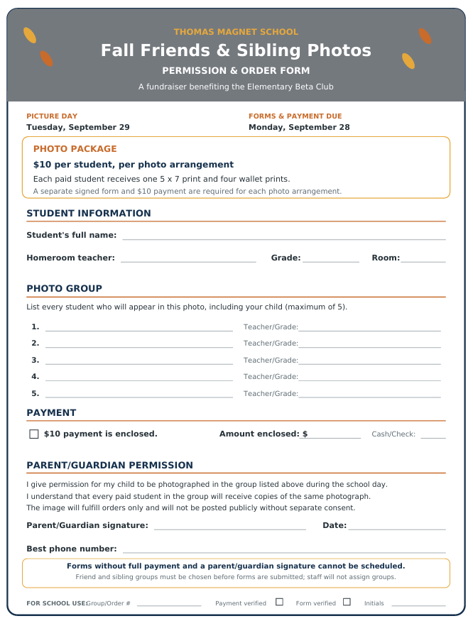 Fall Friends & Siblings Photos Permission Form
