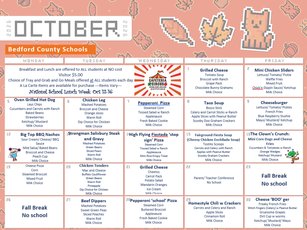 October Lunch Menu