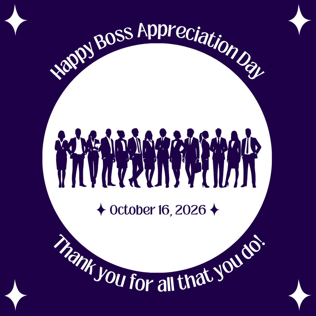 Blue and white "Happy Boss Appreciation Day" Graphic.