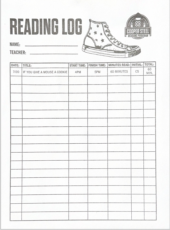 reading log sheet