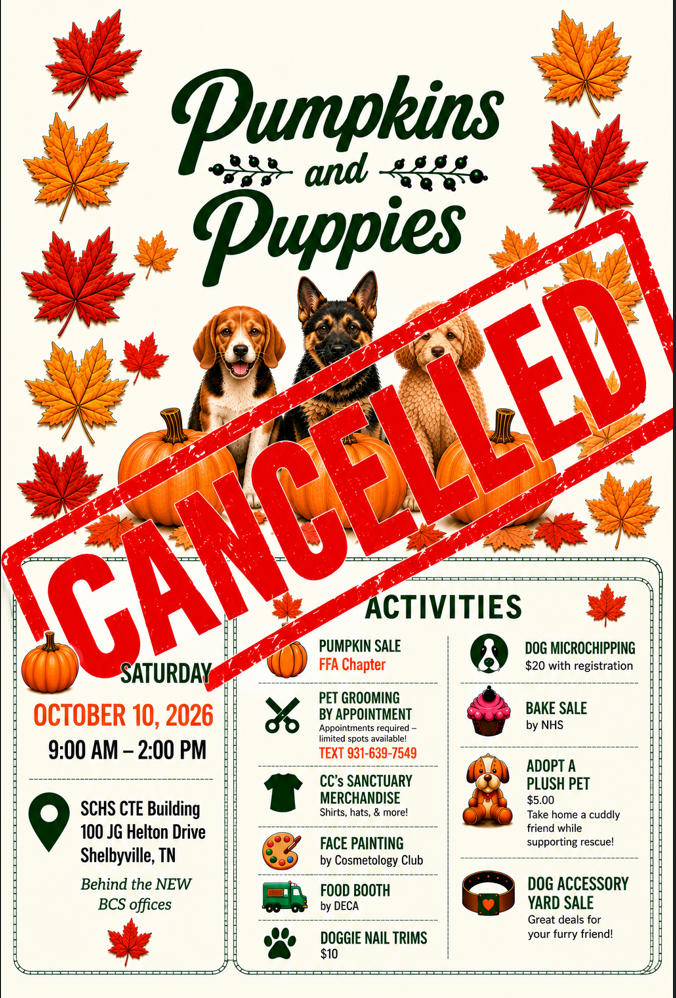 Cancelled graphic for the Pumpkins and Puppies event.