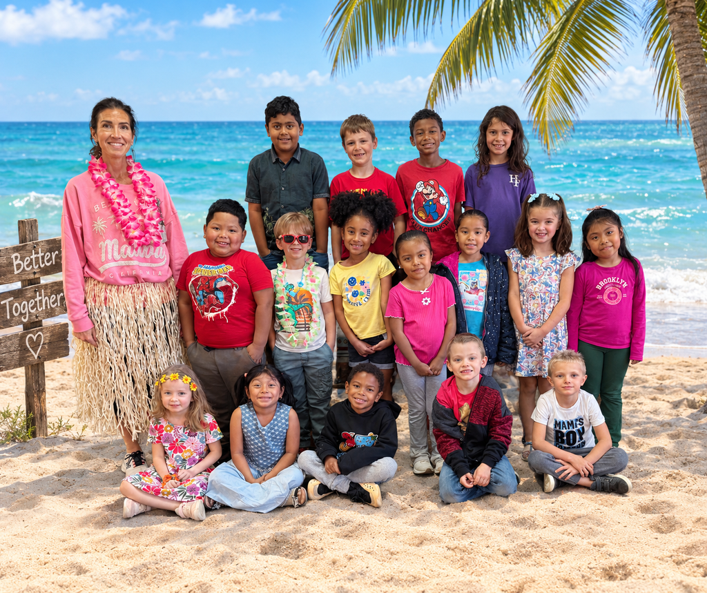 Beach day photo of students