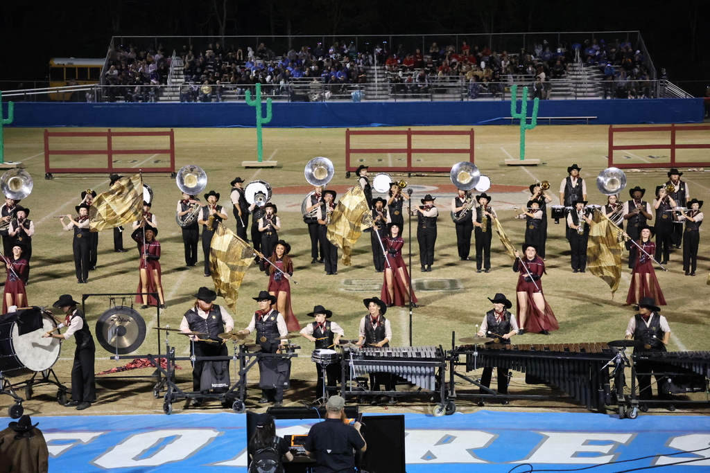 The Cascade High School marching band participates in a competition. 