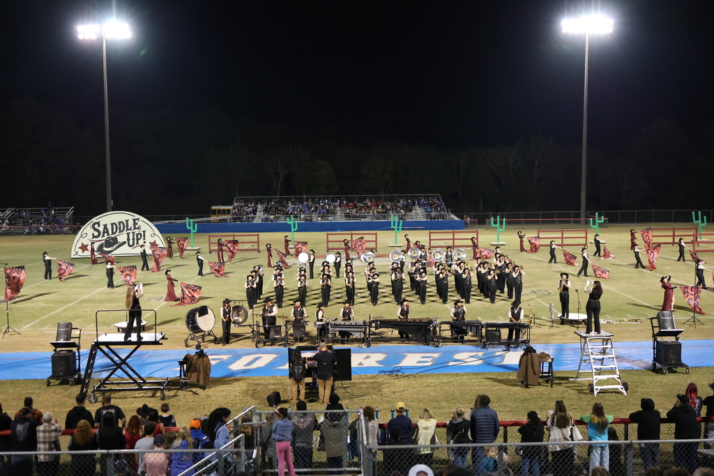 The Cascade High School marching band participates in a competition. 