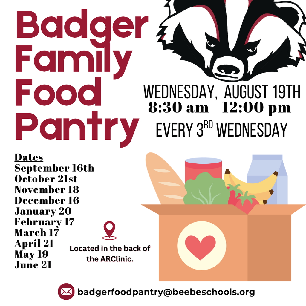 Badger Family Food Pantry will be Wednesday, August 19, 2026
