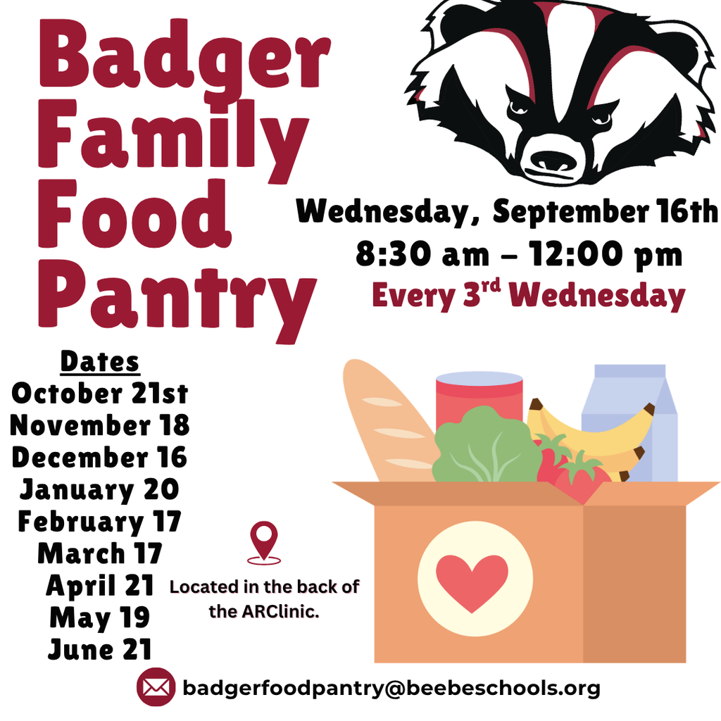 The Badger Family Food Pantry will be giving away food on Wednesday, September 16th from 8:30 - 12:00. Please bring a box or heavy duty bags with you when you come.