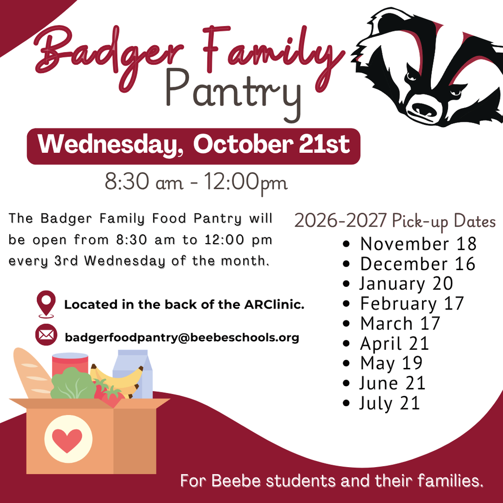 The Badger Family Food Pantry will be giving away food on Wednesday, October 21st from 8:30 - 12:00. Please bring a box or heavy duty bags with you when you come.