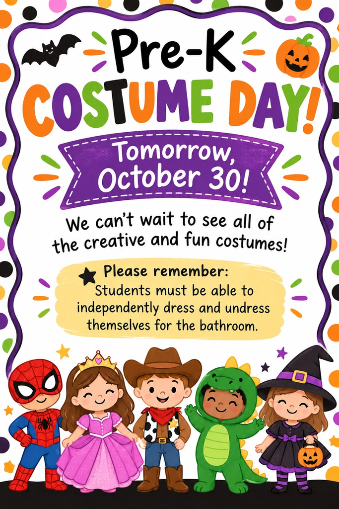 Flyer about costume day at pre-K