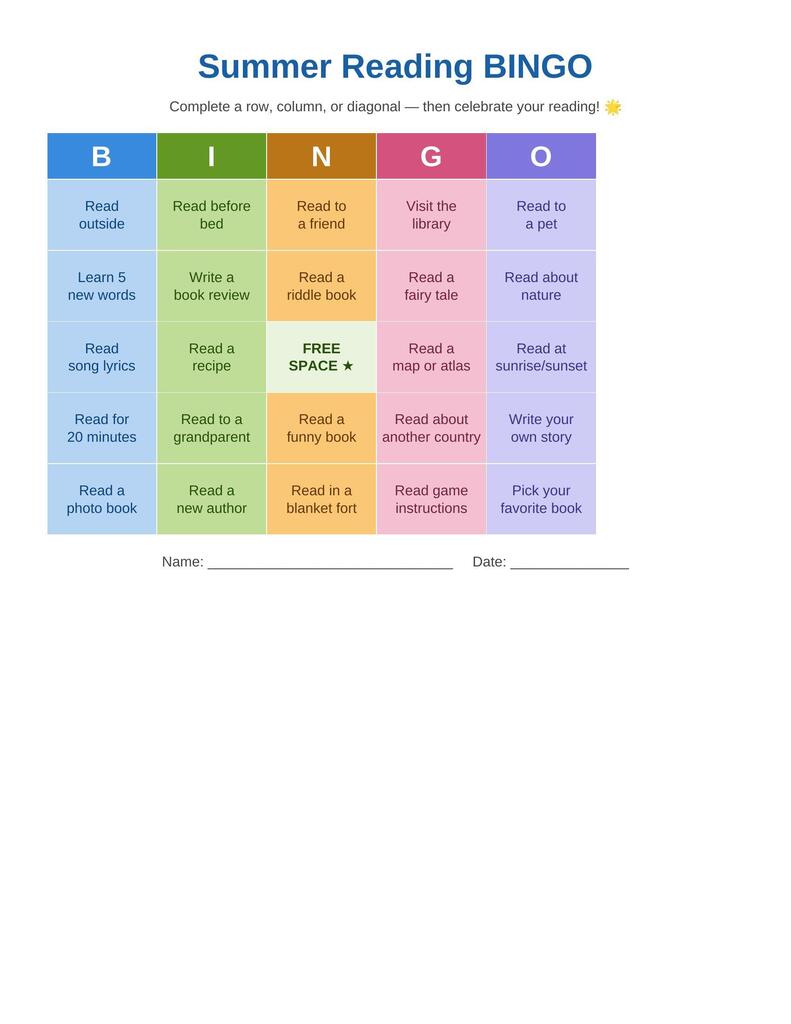 Summer Reading Bingo
