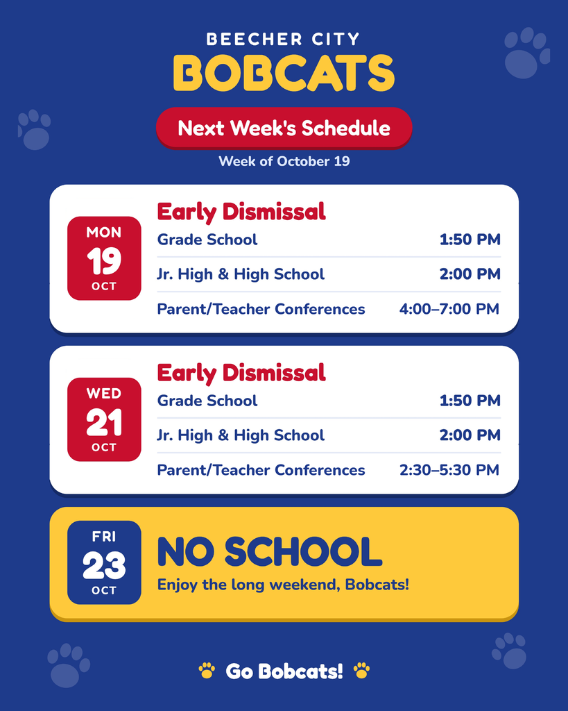 Attention Parents/Guardians......Take a look at next week's schedule!