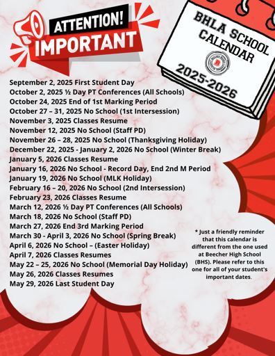 BHLA calendar