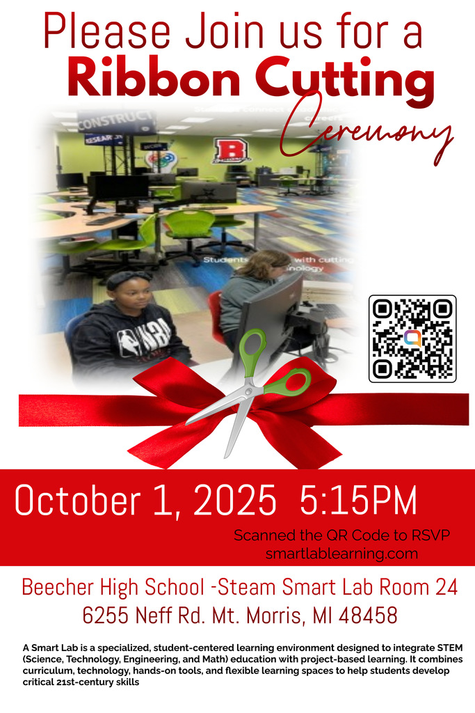 Please join us for the exclusive ribbon cutting ceremony for Beecher High School new Smart lab. Scan the QR code to RSVP. Looking forward to seeing you there