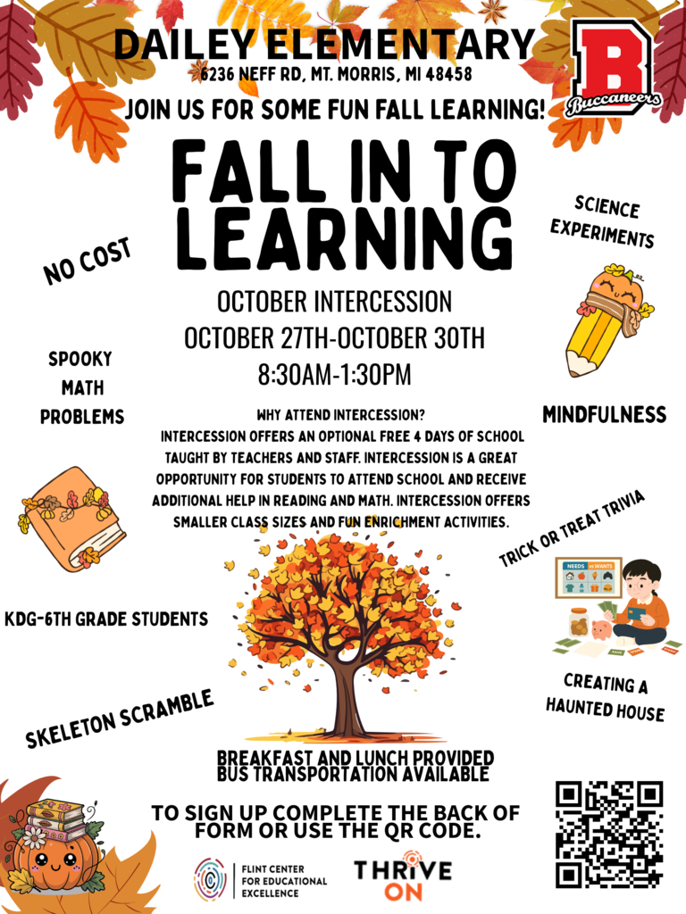 🍂 Fall into Learning Intercession Invitation 🍂 Students and approved parents are invited to our Fall into Learning Intercession—a joyful blend of learning and community fun! Dive into exciting activities in reading, science, and math, plus some creepy creativity with our Haunted House Build using recycled materials. We’ll also feature a kid-friendly haunted house—parents may opt out if preferred. It’s all about hands-on learning, teamwork, and seasonal fun! Safety Disclaimer: All activities are designed with student safety in mind. Staff will supervise all events, and participation in the haunted house is optional. Parents must complete opt-out forms if they prefer their child not participate in specific activities. Come learn, laugh, and build memories—see you there!
