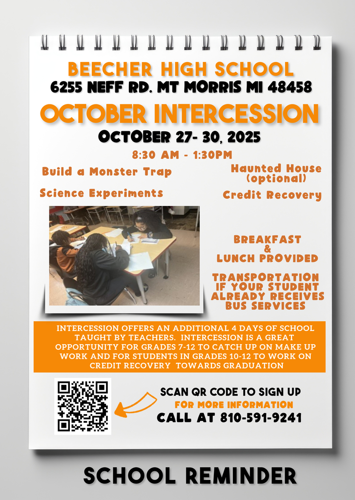 🎃🍂 Fall Into Learning at Beecher High School! 🍂🎃 October 27–30 | Credit Recovery & Community Collaboration Beecher High School is opening its doors for a special Fall Intersession designed to help students catch up, move ahead, and connect with the community! ✅ Credit Recovery: Students can earn back credits and strengthen skills in core subjects. 🤝 Community Collaboration: Local partners will join us for hands-on learning, mentorship, and real-world connections. 🎨 STEAM Activities: Dive into creative projects that blend science, tech, art, and teamwork. 🍁 Fall Fun: Seasonal themes, snacks, and surprises to keep the energy high and the learning exciting! Whether you're a student looking to boost your grades, a parent wanting to stay involved, or a community member ready to support our youth—this is your moment to fall into learning! 📍 Location: Beecher High School 🕒 Dates: October 27–30 📣 Spread the word and let’s make this intersession unforgettable!