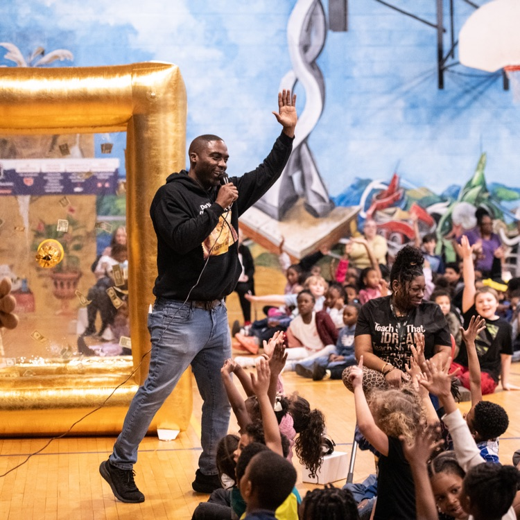 Mr. Edison hyping up the elementary students at Dailey 