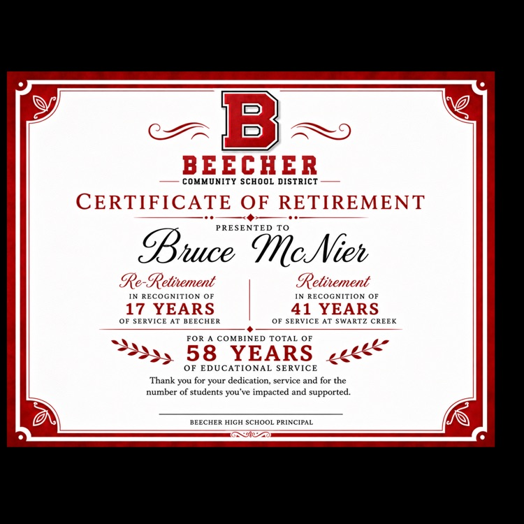 certificate of retirement for McNeir