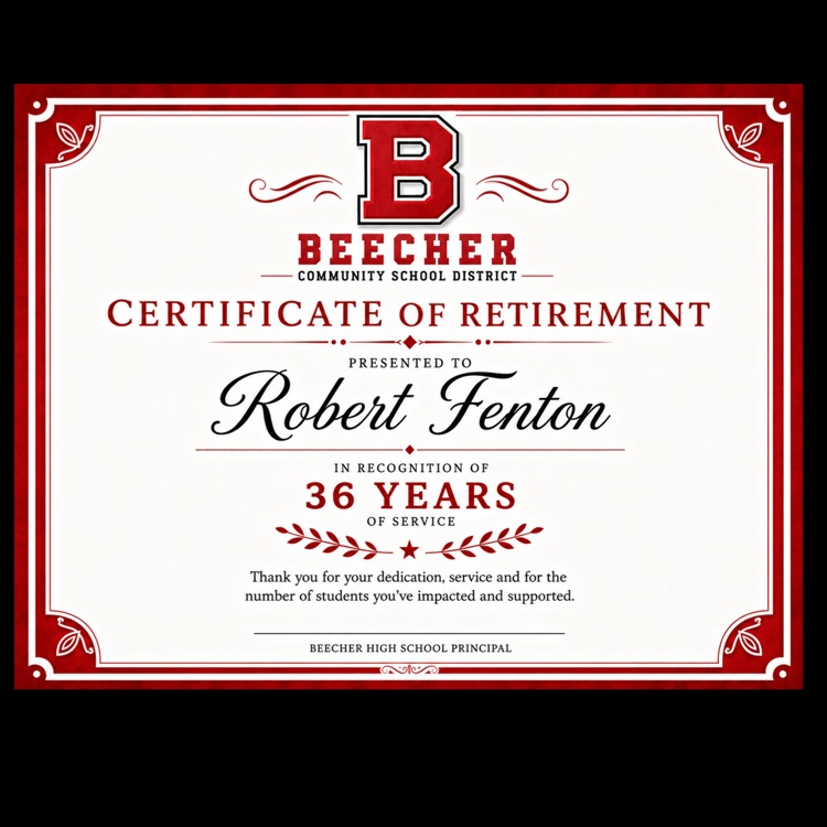certificate of retirement for Fenton