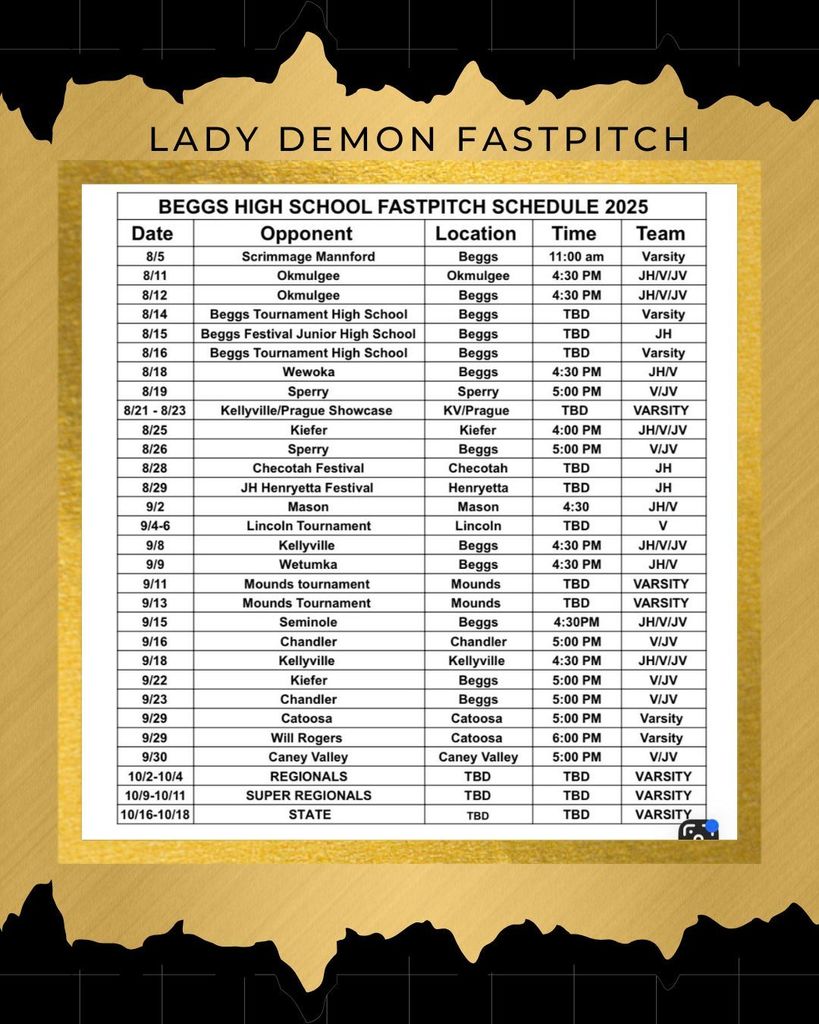LADY DEMON FASTPITCH SCHEDULE