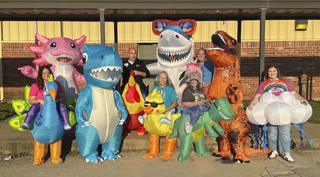 BES Friday fun with characters meeting students 