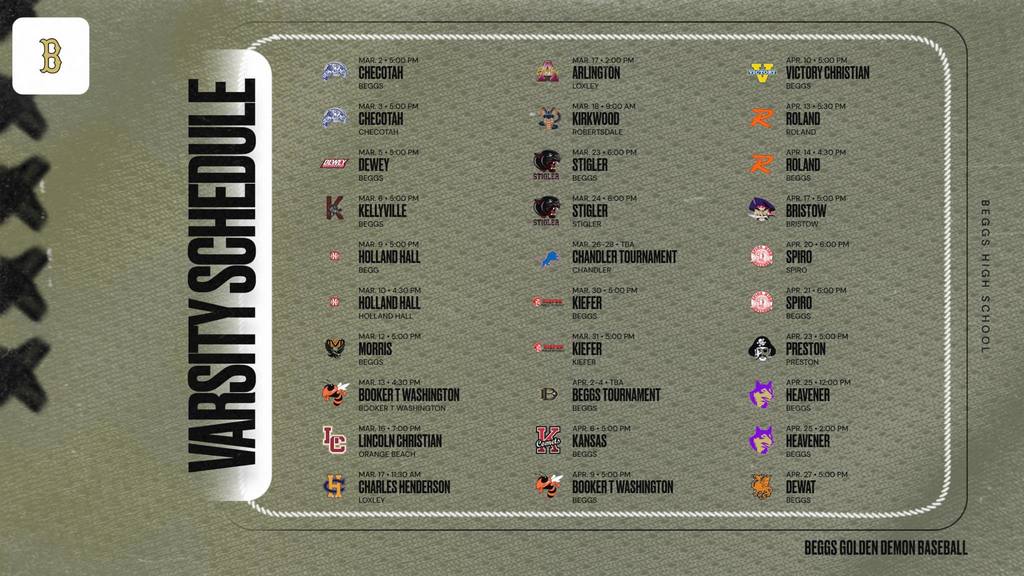 varsity baseball schedule