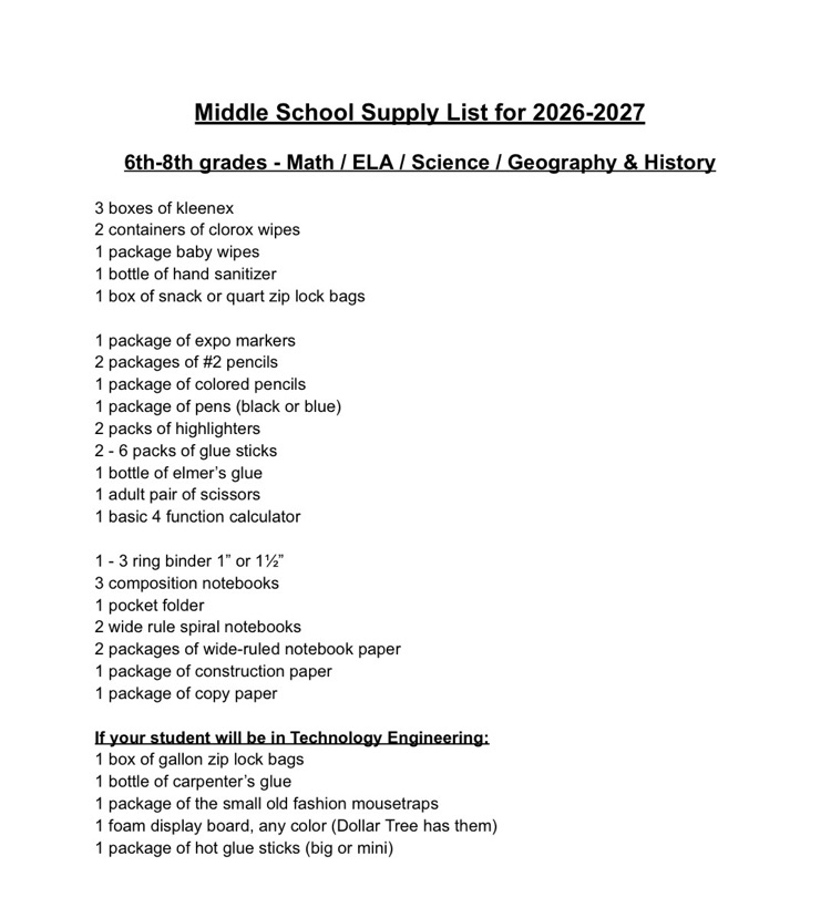 BMS Supply List 