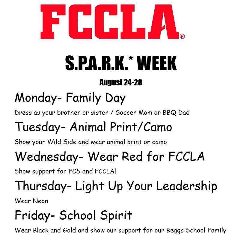 FCCLA Spark Week    Aug 24-28