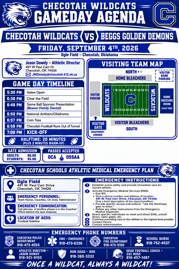 Beggs vs Checotah Game Day Agenda