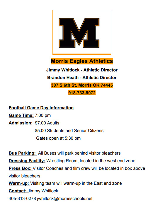 Morris Game Day Info.