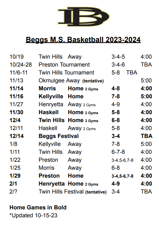 BMS Basketball Schedule