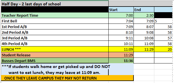 Half Day Schedule