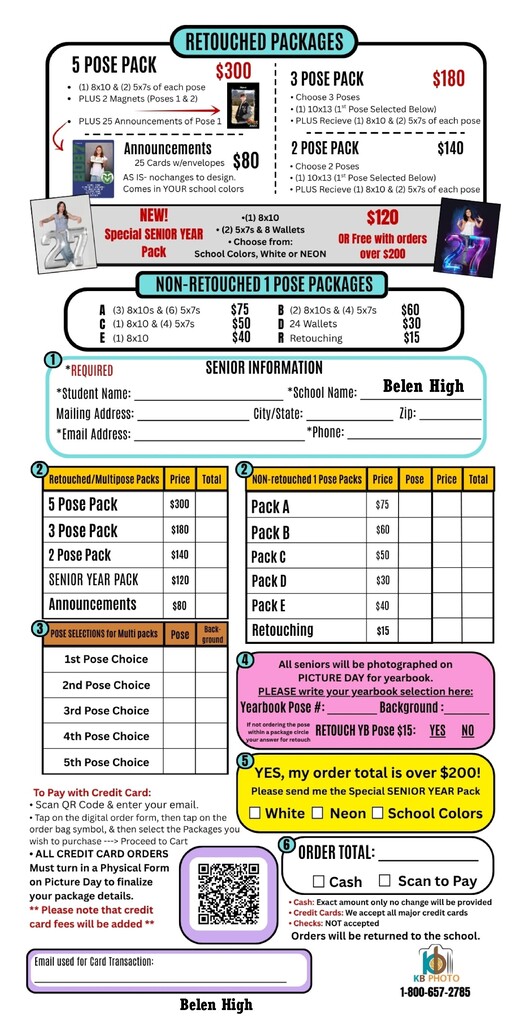Senior Photos Order Form