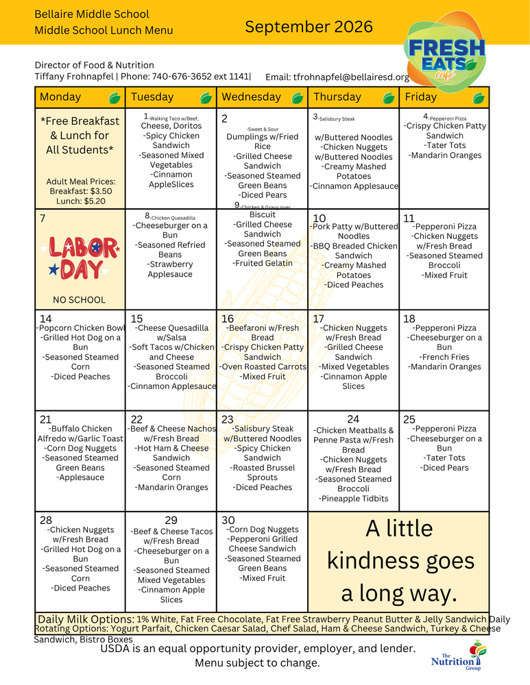 September Lunch Menu