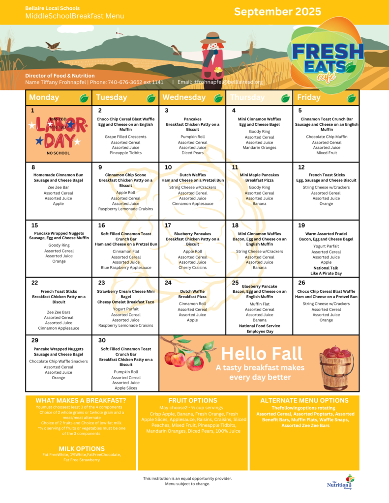 BMS September Breakfast Menu