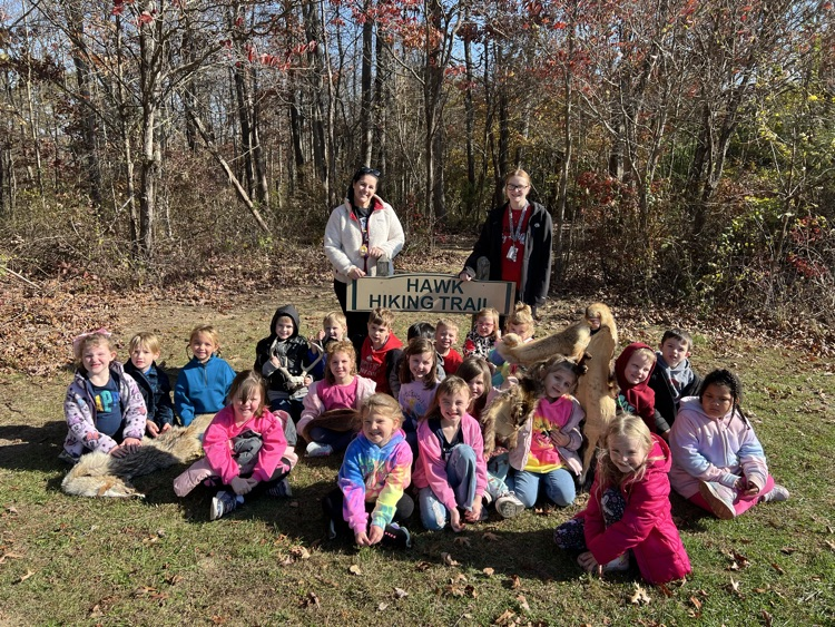 Mrs. Thomas and Mrs. Hoffman's class enjoyed their field trip to bark camp state park. They participated in a nature walk on the hawk hiking trail. Thank you to Sterling and Sam from Belmont soil and water conservation for educating us on our visit!