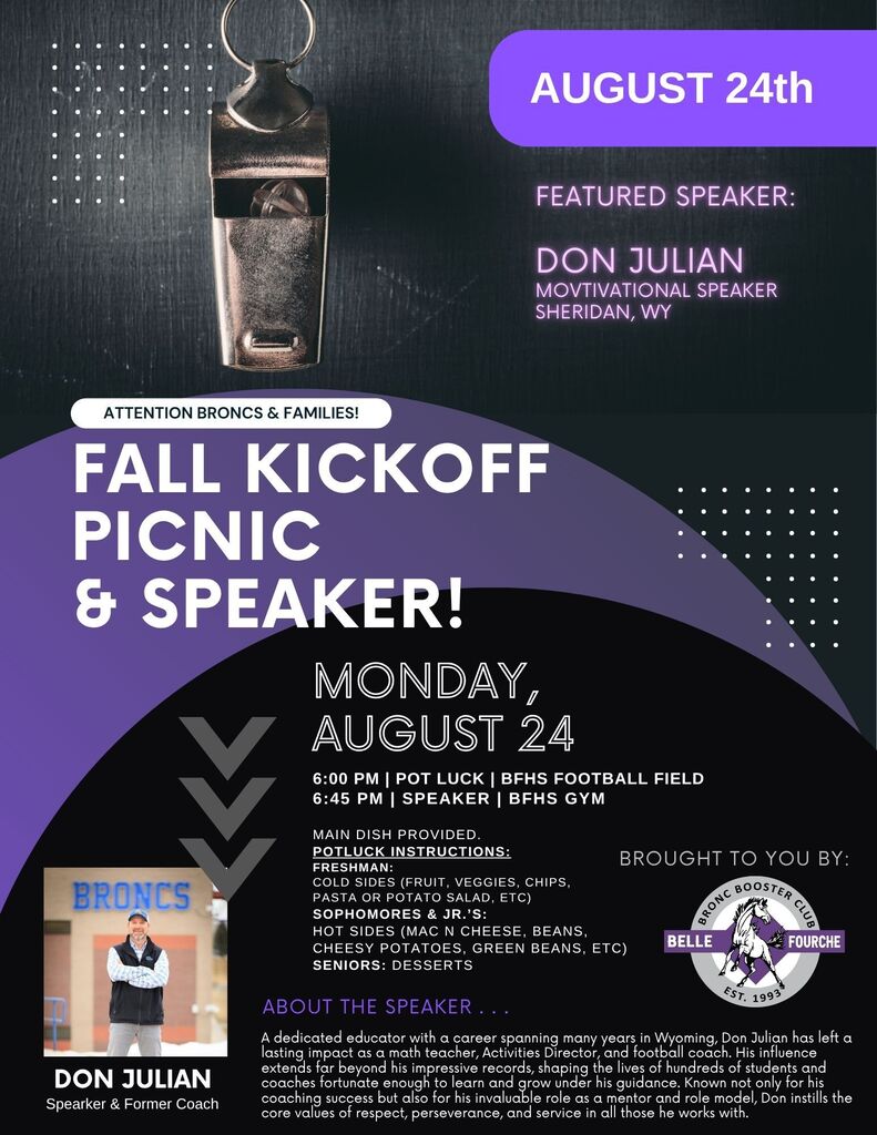 8/24 Fall Booster Club Picnic and Speaker Information
